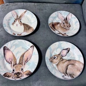 William Sonoma Damask Bunny Salad Plates Set of 4 New in Box Retired Pattern